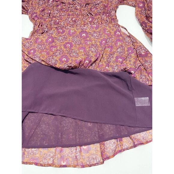 House of Harlow 1960 Batik Print V-Neck Mini Ruffle Tiered Dress Berry 10‎ - Picture 8 of 11